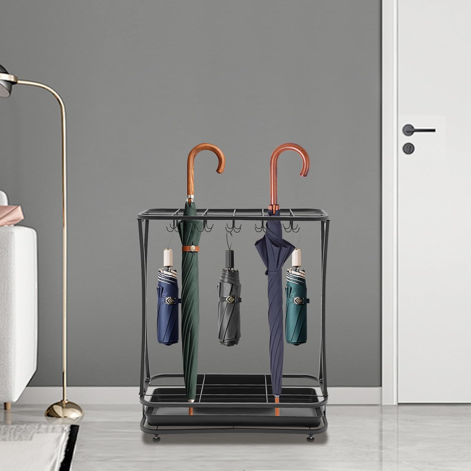 ACNAO Metal Umbrella Stand with Drip Tray and 20 Hooks