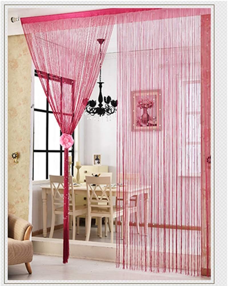 OKUOKA Silver Crystal Beaded Curtain Panels with Tassels