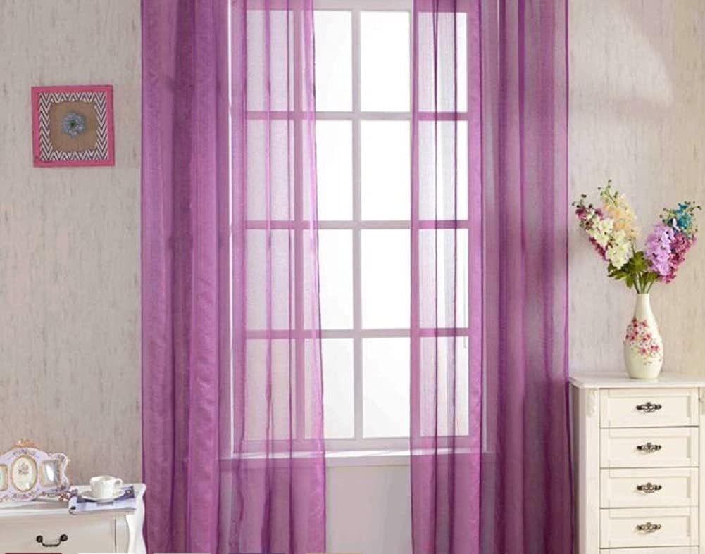 Classic Solid Sheer Voile Curtain Panel Purple 52x95 Inch