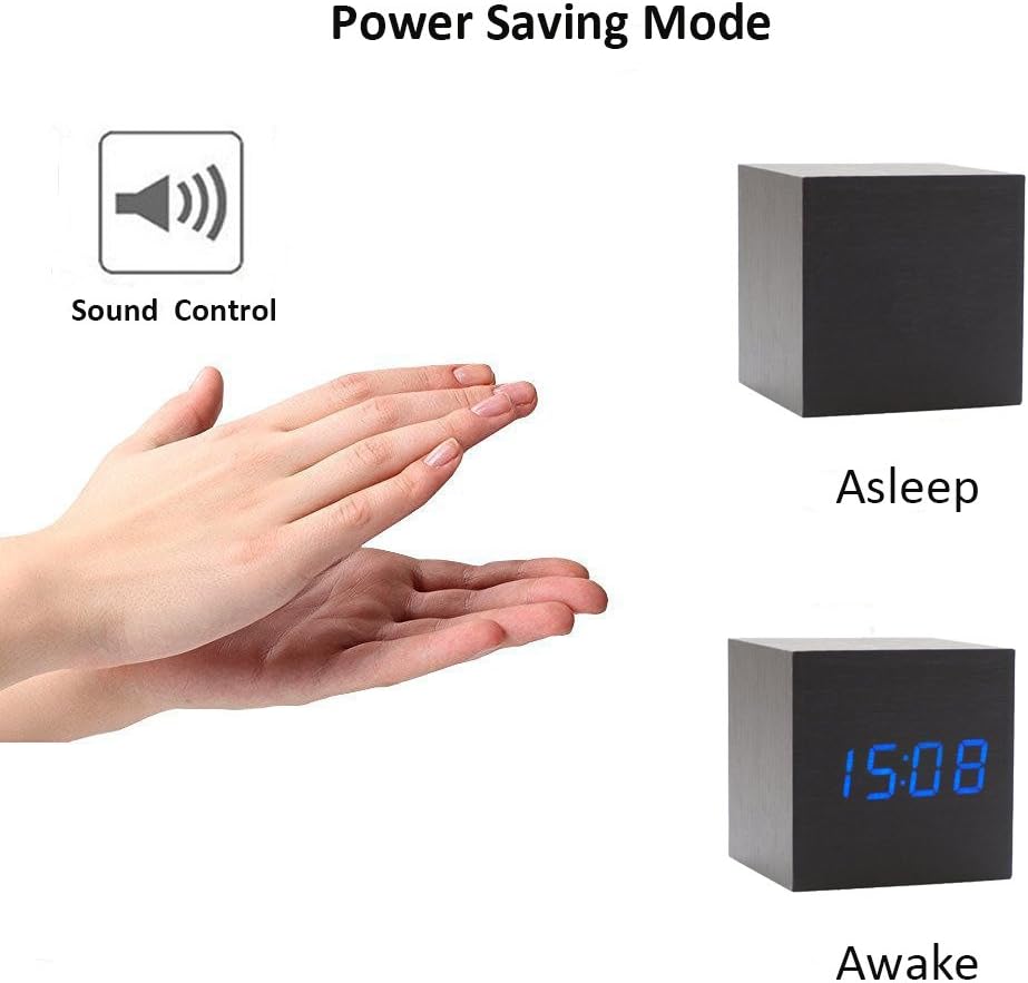 Onerbuy Wooden Digital Cube Alarm Clock with 3 Alarms and LCD Display