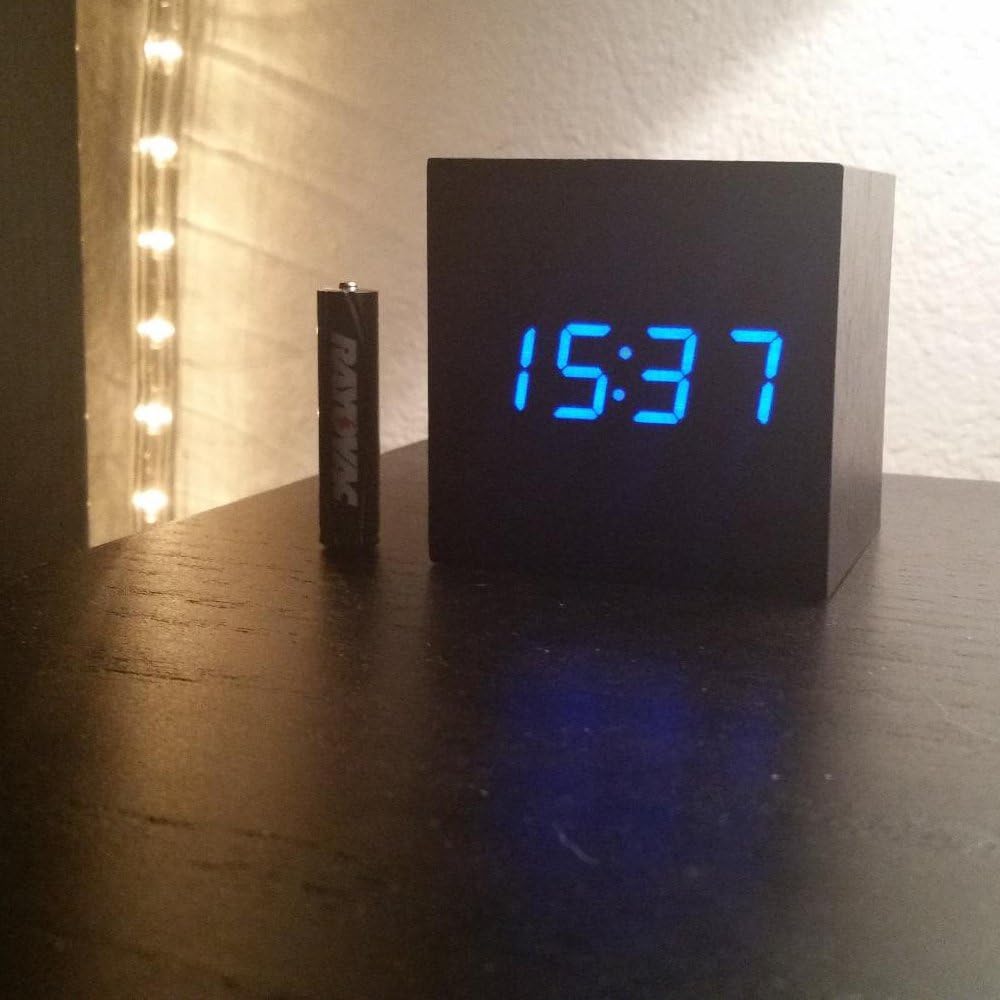 Onerbuy Wooden Digital Cube Alarm Clock with 3 Alarms and LCD Display