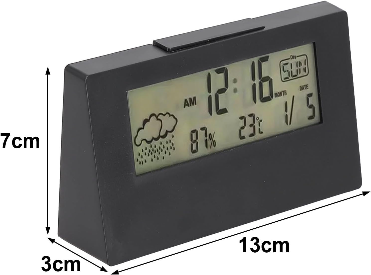 Tactile Snooze Alarm Clock with Weather Temperature Display Black Night Light