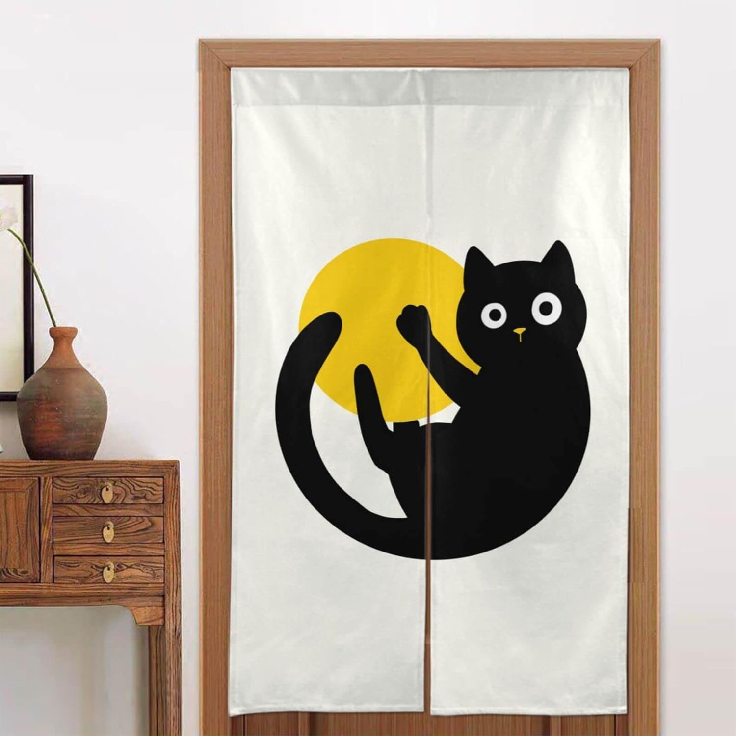 NA Lovely Cat Moon Doorway Curtain White Tapestry