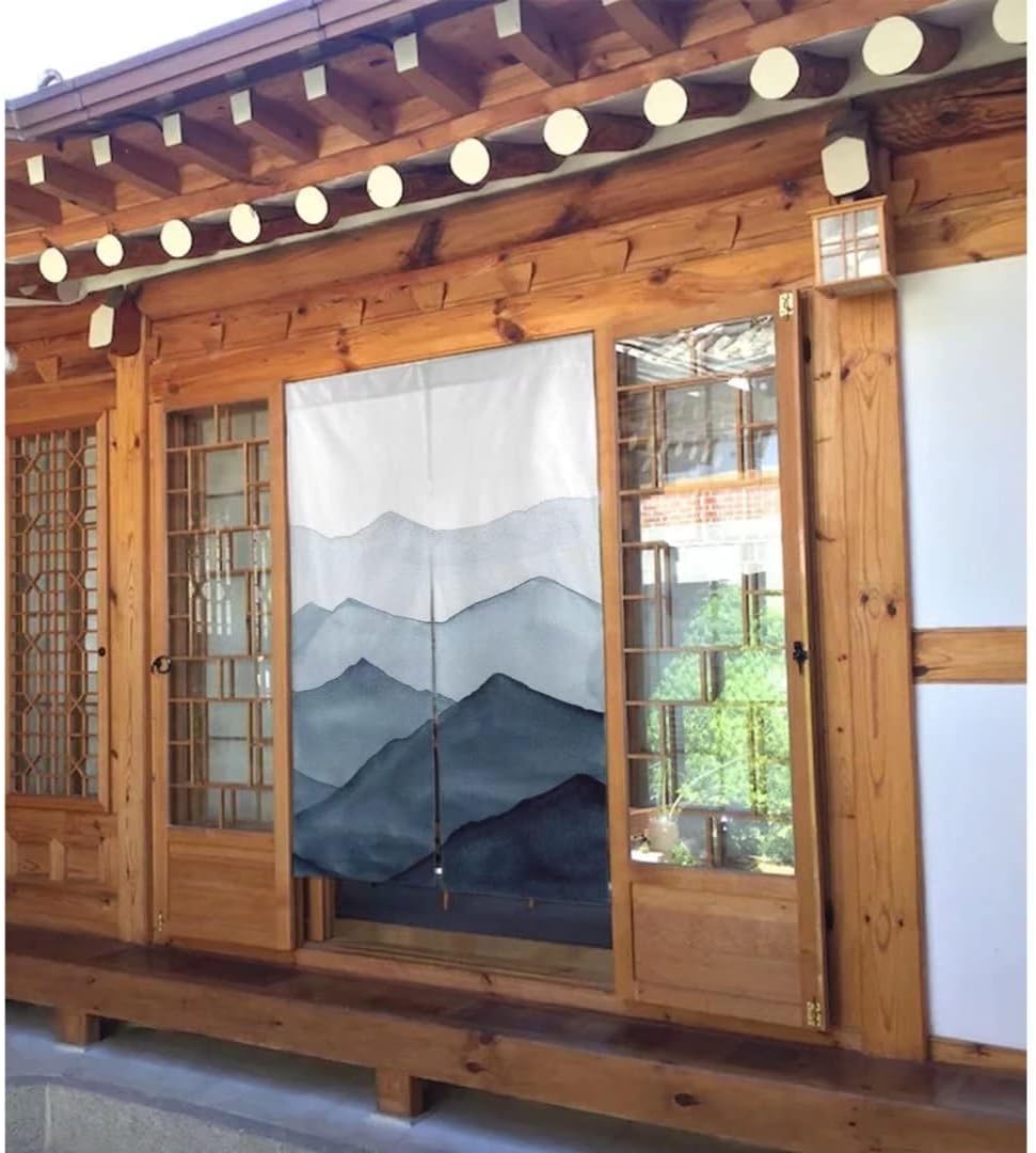 iPrint Custom Japanese Doorway Curtain with Light Blue Design