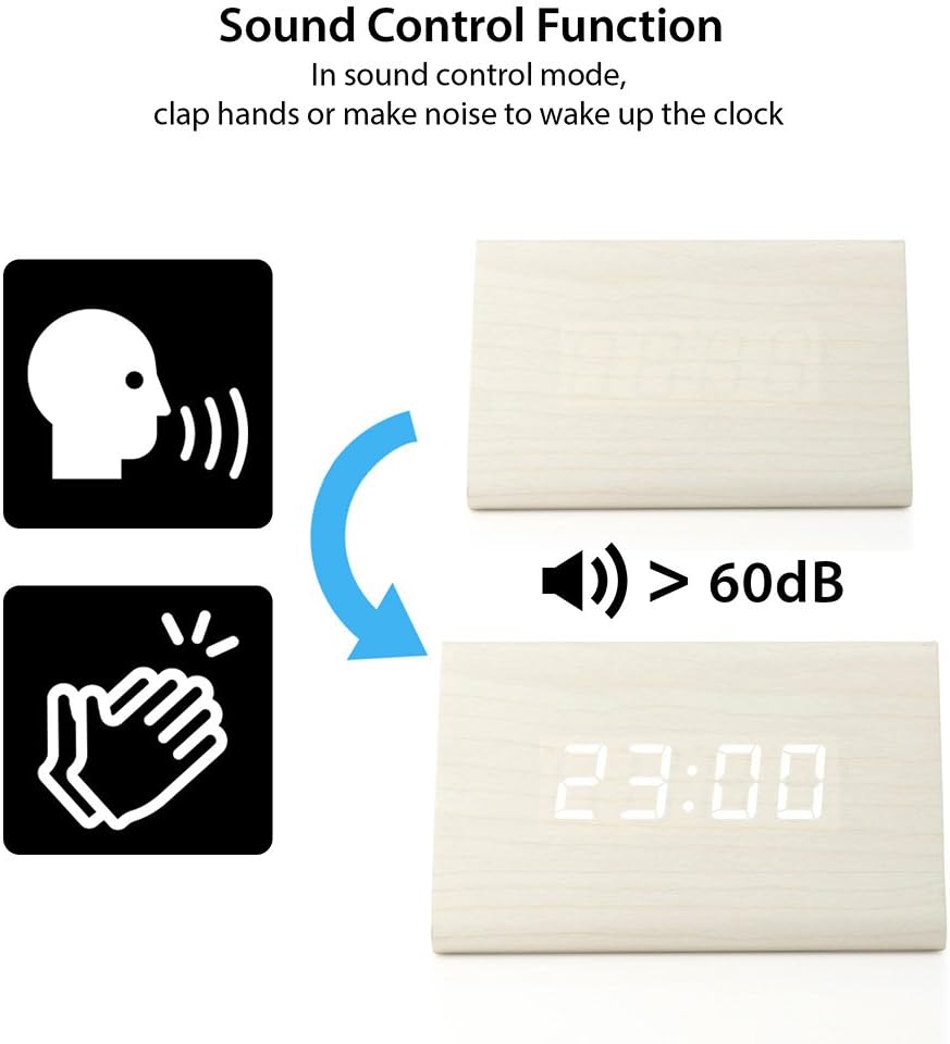OCT17 Wooden LED Alarm Digital Desk Clock with Brightness Control