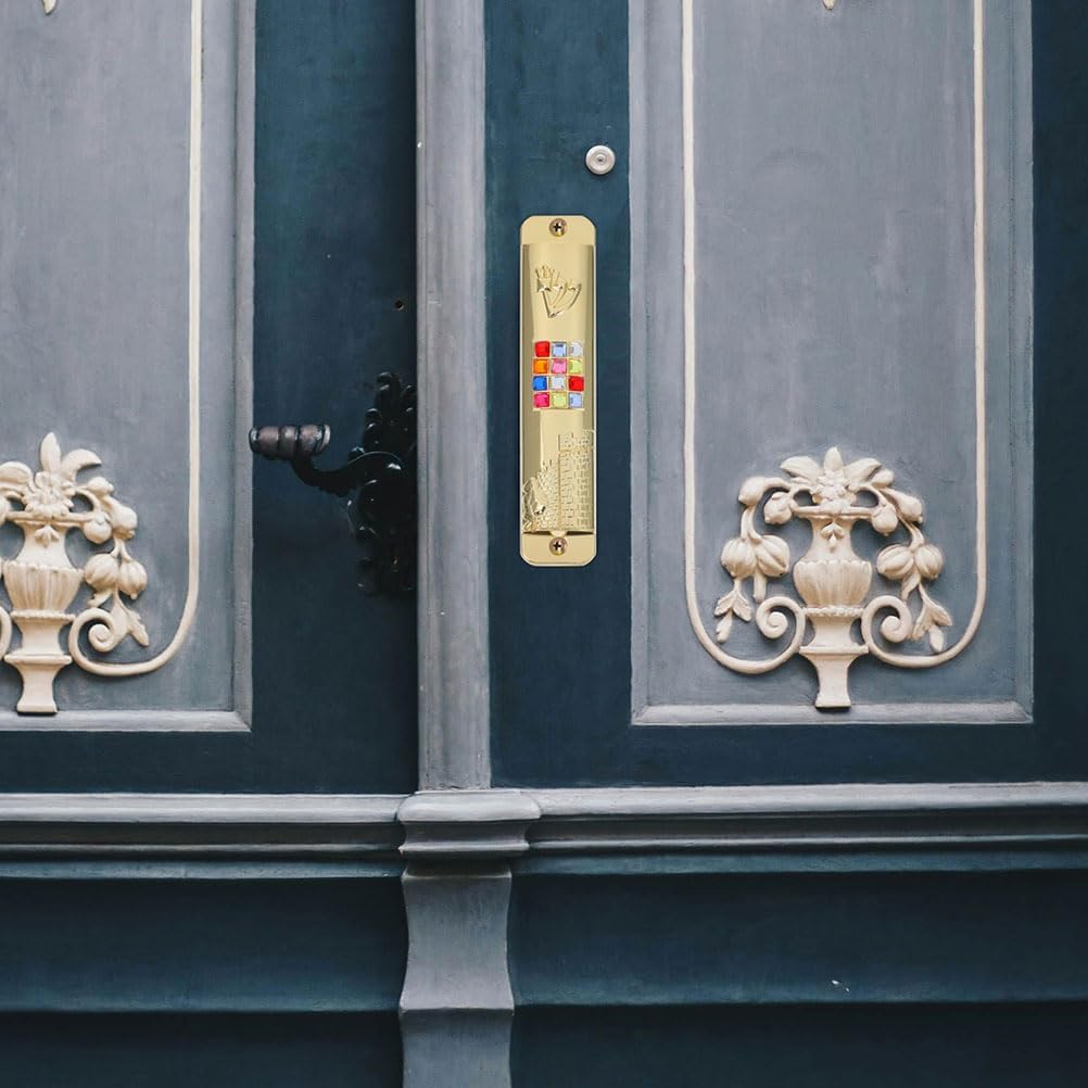 LOGOFUN 2 Piece Mezuzah Set with Gold Scroll for Door