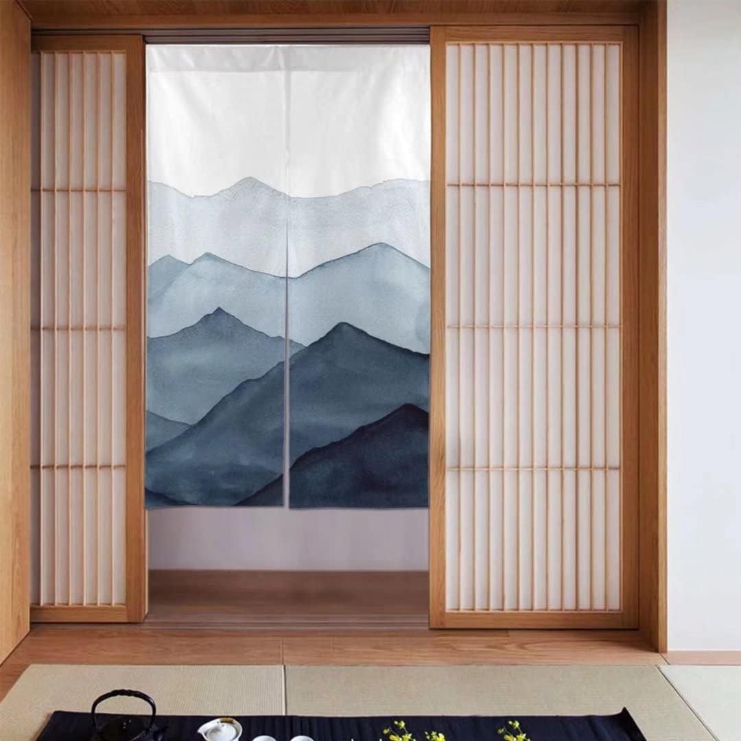 iPrint Custom Japanese Doorway Curtain with Light Blue Design
