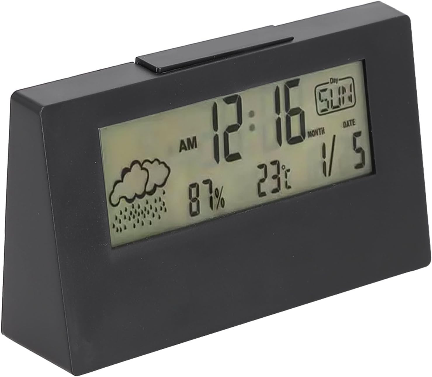 Tactile Snooze Alarm Clock with Weather Temperature Display Black Night Light