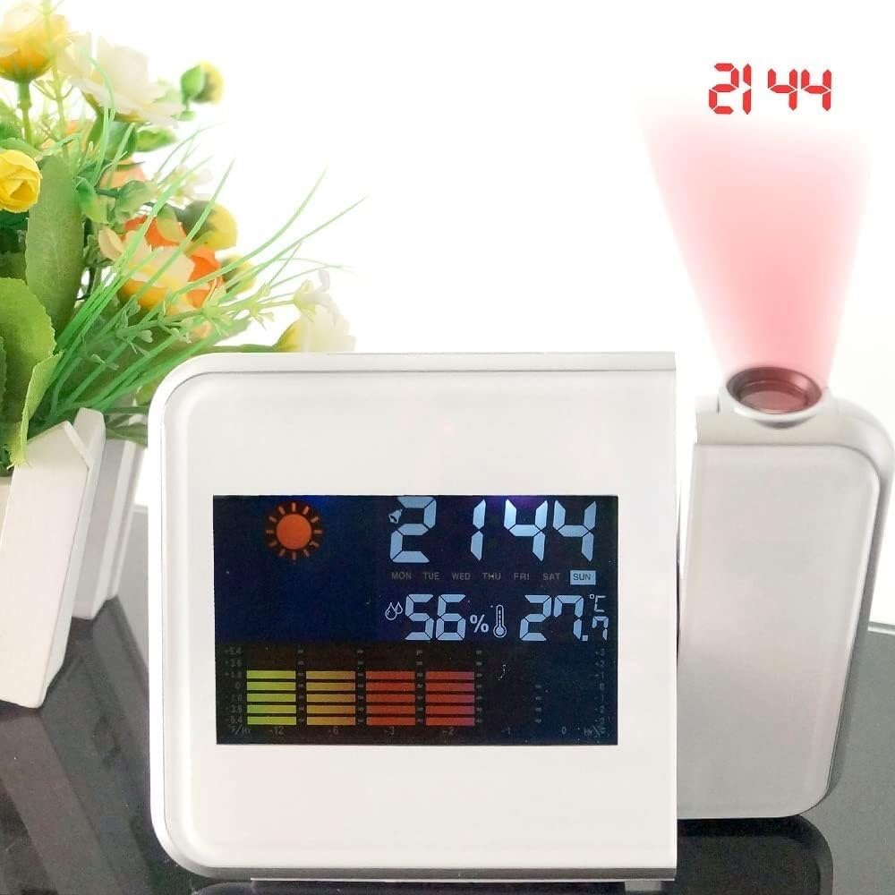 Wangjissa Dntum LED Projection Alarm Clock with Weather Forecast and USB Power
