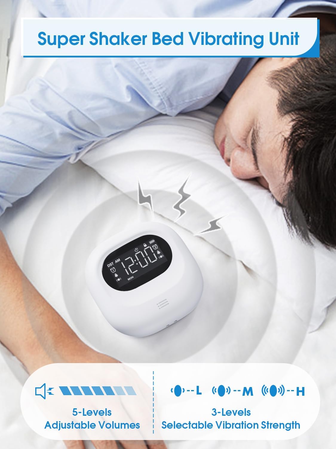 Vibrating Alarm Clock with 3 Wake Modes for Heavy Sleepers