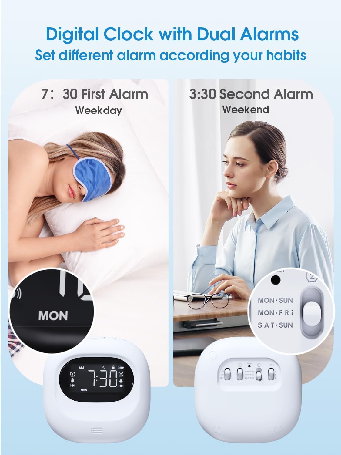 Vibrating Alarm Clock with 3 Wake Modes for Heavy Sleepers