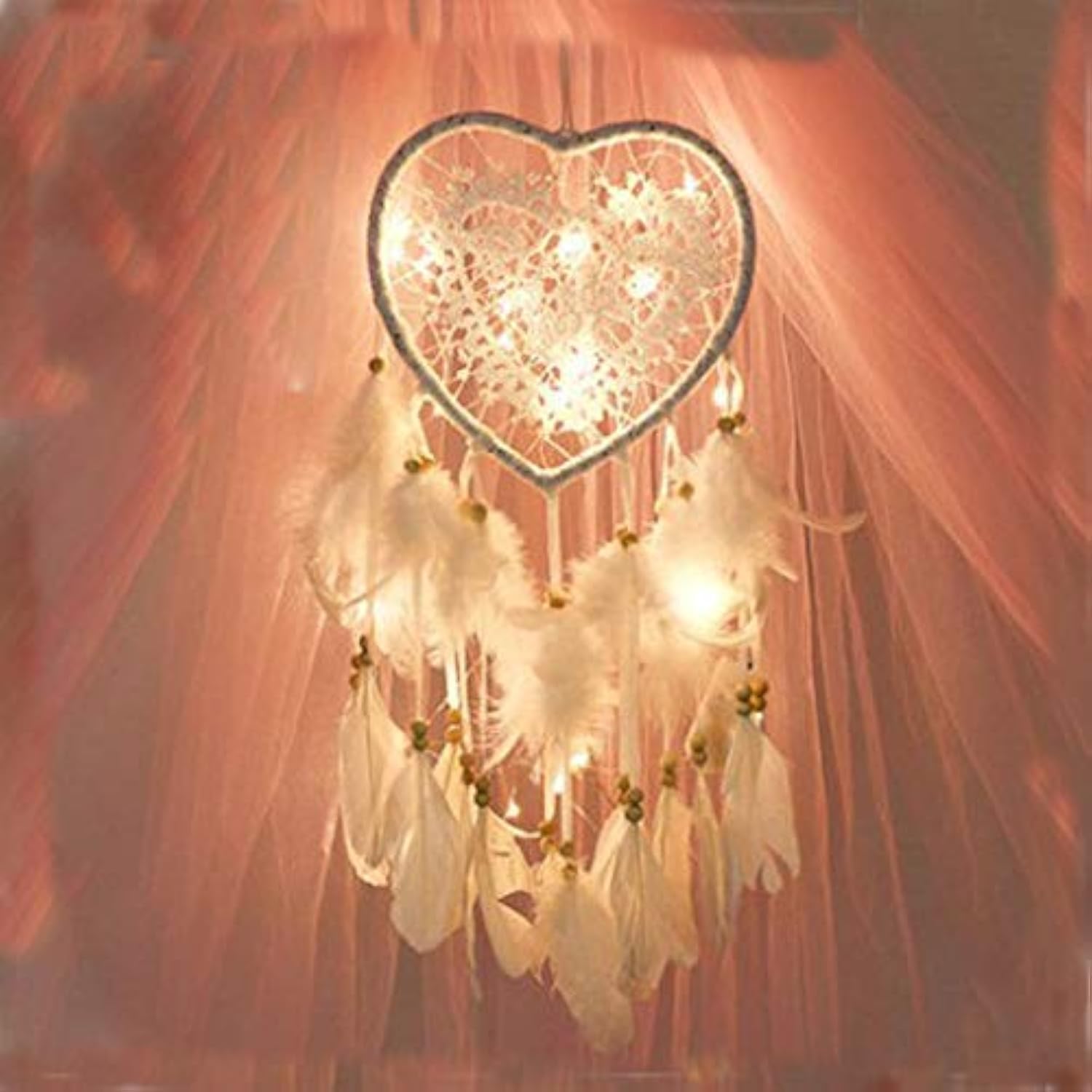 Skreened Christmas Lights LED Dream Catcher with Feathers and Heart