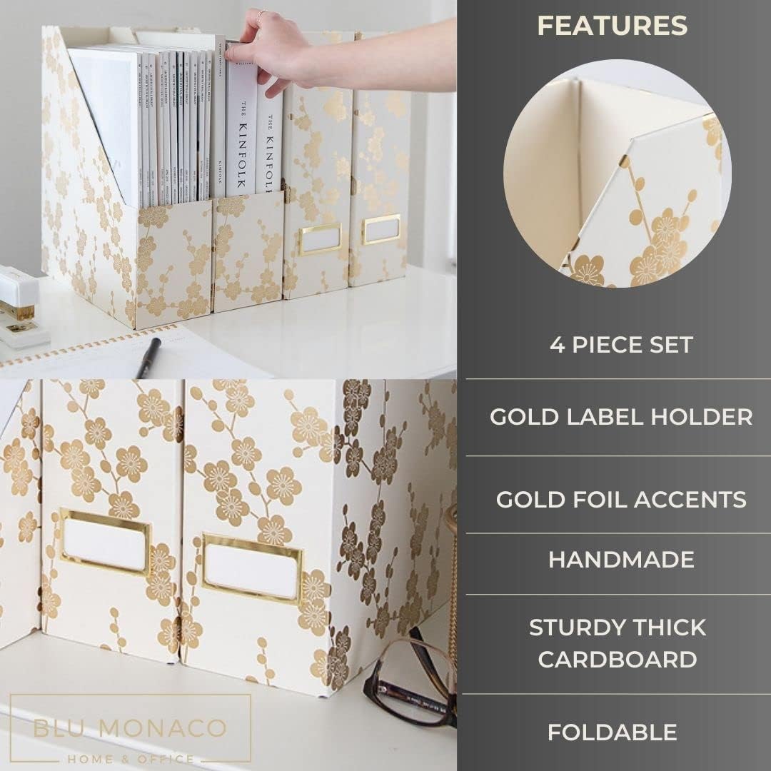 BLU MONACO Foldable Magazine Storage Boxes Set of 4