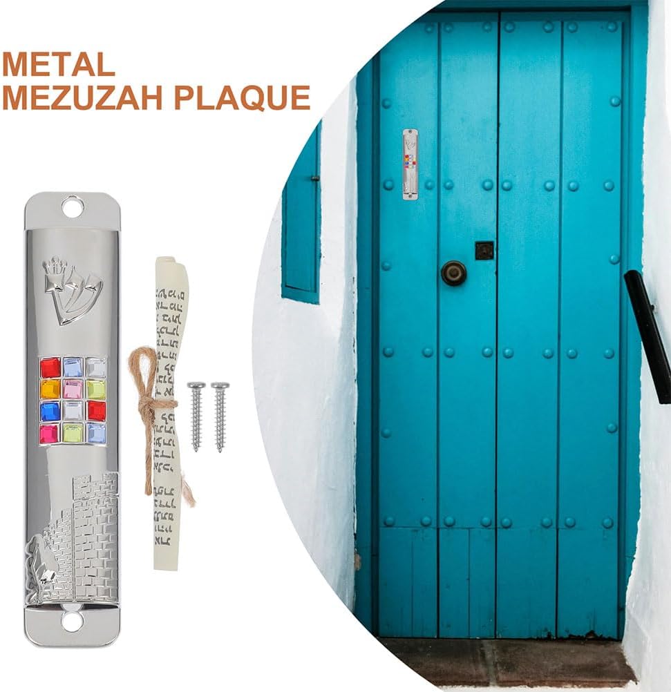 LOGOFUN 2 Sets Mezuzah with Scroll for Door Jewish Mitzvah Silver