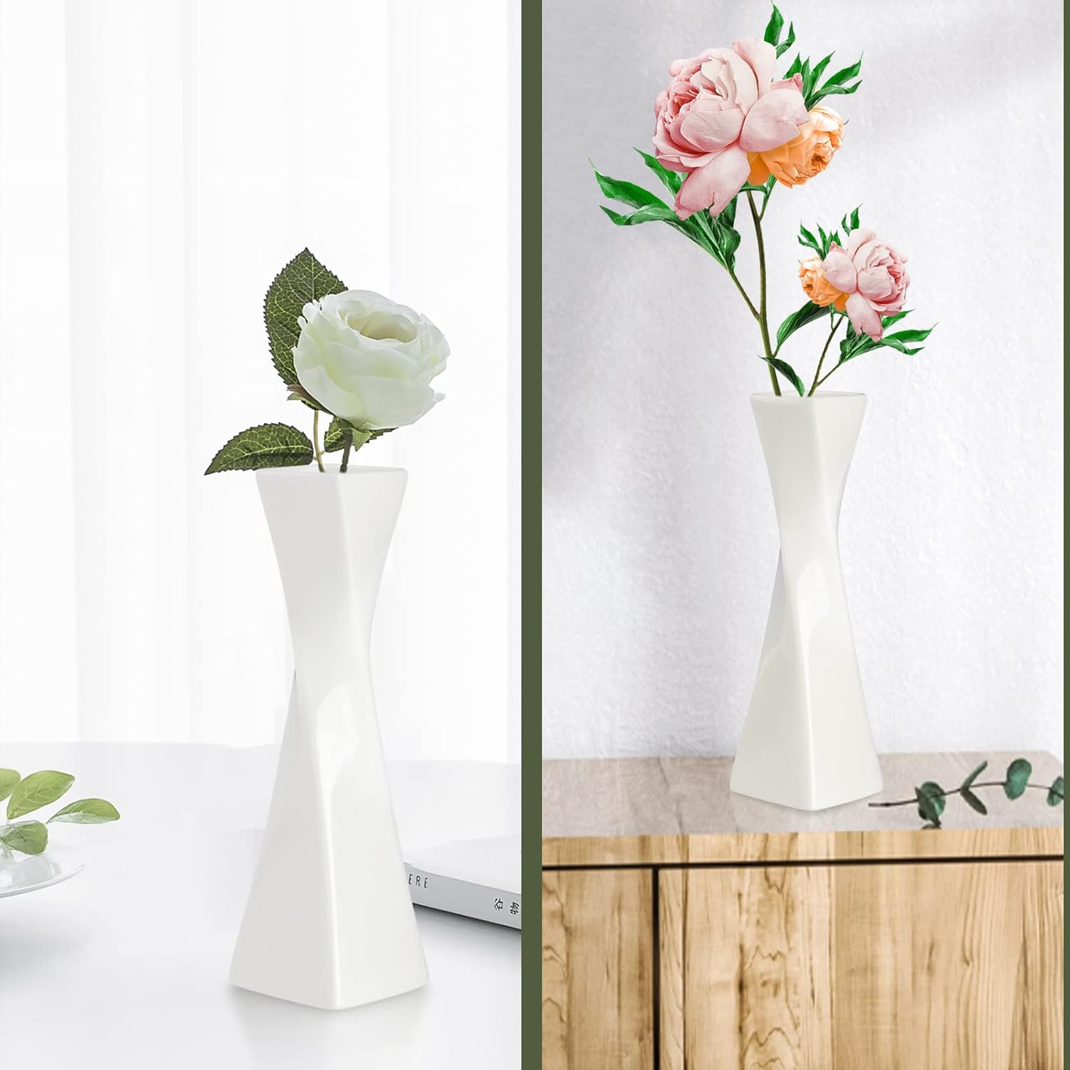 SAIURE White Small Ceramic Bud Vase for Modern Decor
