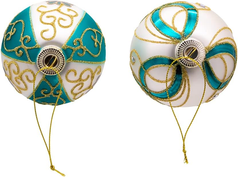 Kurt S Adler 6 Piece Gold Dark Teal White Ball Ornament Set