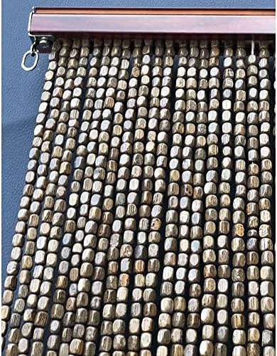 Natural Wood and Bamboo Beaded Curtain - Coffee