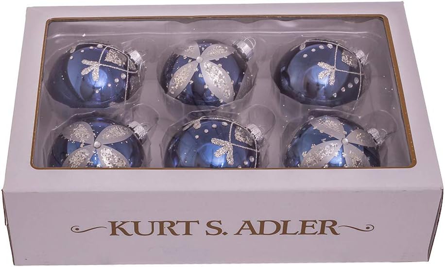 Kurt S Adler 80MM Navy Blue Glass Ball Ornaments 6-Pack