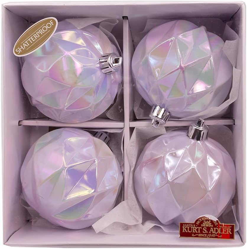 Kurt Adler 80MM 4pc Shatterproof Iridescent Concave Diamond Ball Ornaments 1
