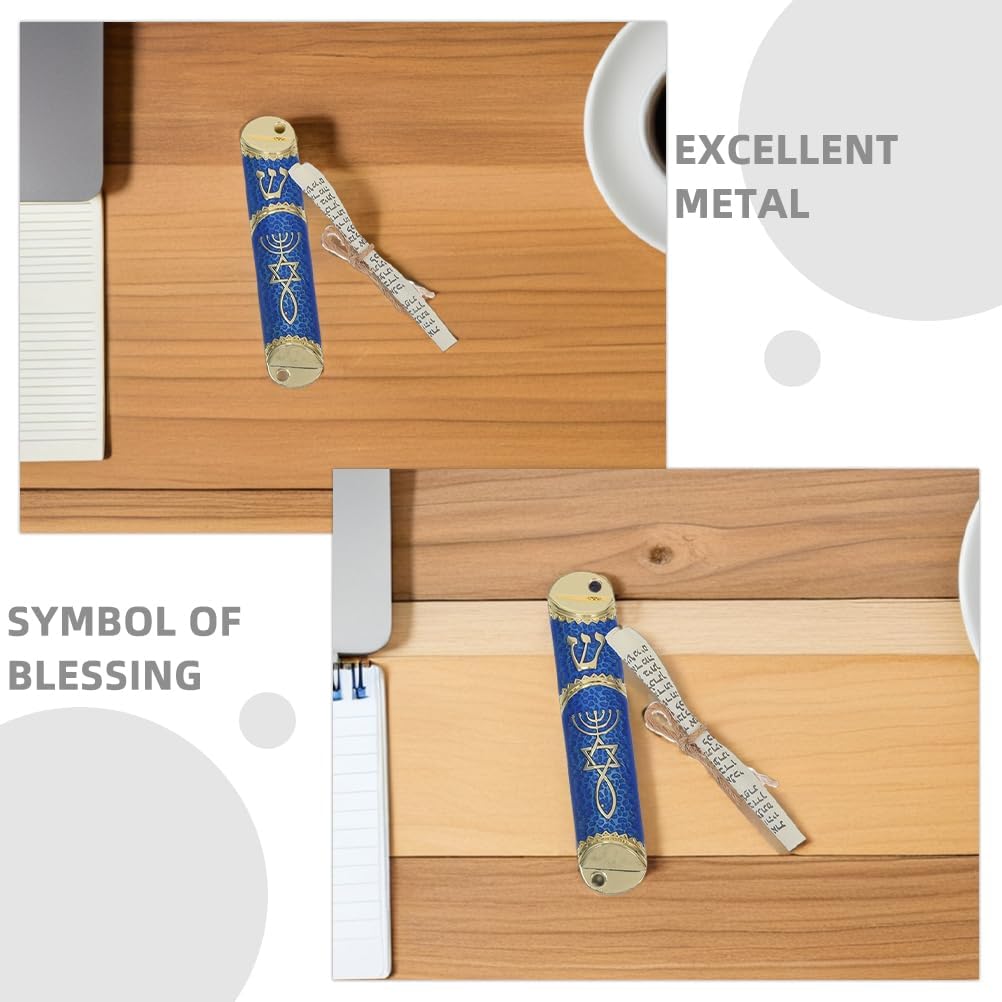 LOGOFUN 2Sets Antique Metal Jewish Mezuzah Case with Scroll