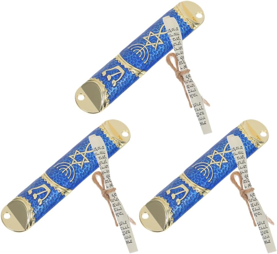 3 Sets Elegant Metal Mezuzah Case with Scroll