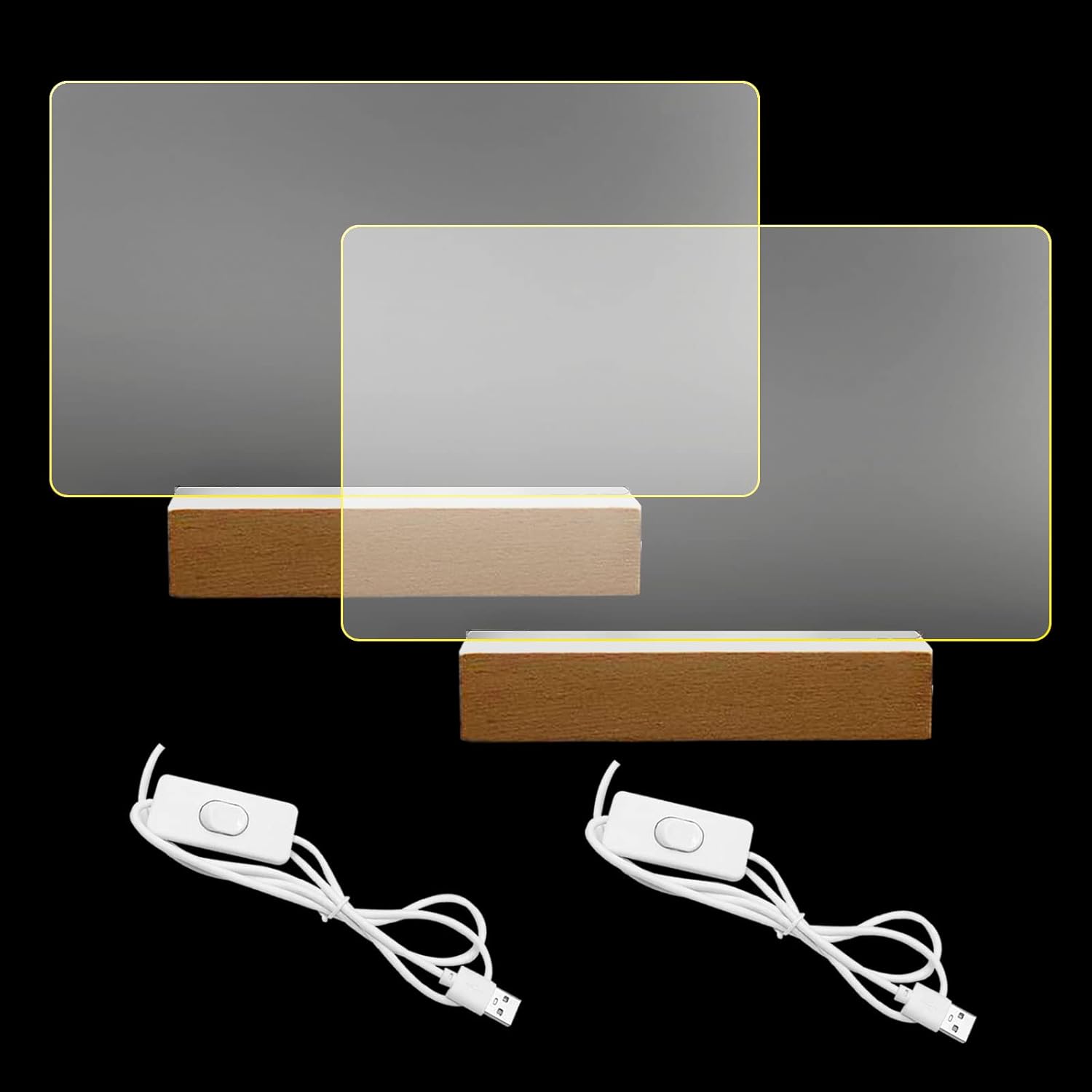 2 Pack Wooden Display Pedestal with Acrylic and LED Light
