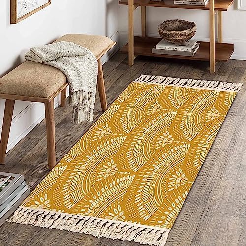 Boho Kid Bedroom Playroom Area Rug Mustard Yellow Tassels Carpet Mat Pad
