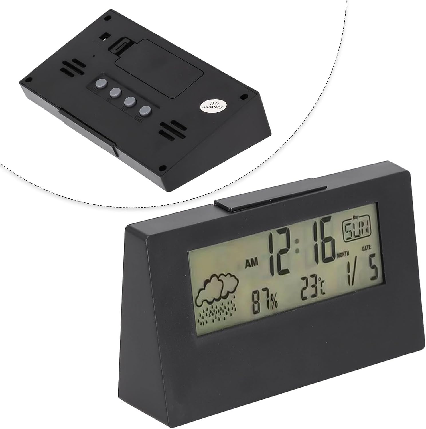 Tactile Snooze Alarm Clock with Weather Temperature Display Black Night Light