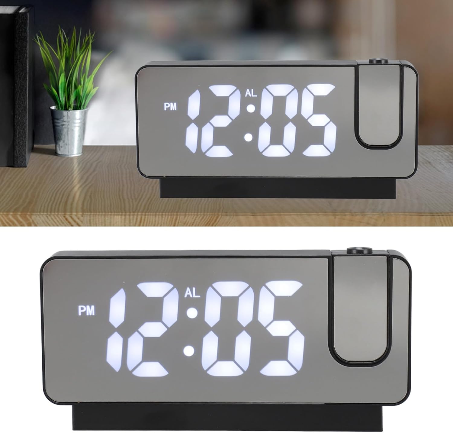 USB Rechargeable Projection Alarm Clock with LED Mirror and Snooze Function