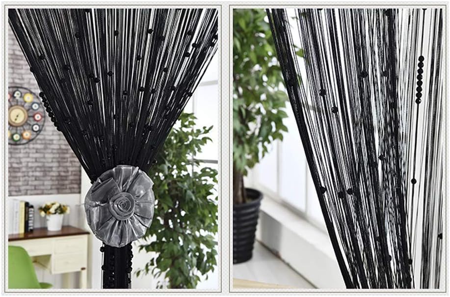 OKUOKA Silver Crystal Beaded Curtain Panels with Tassels