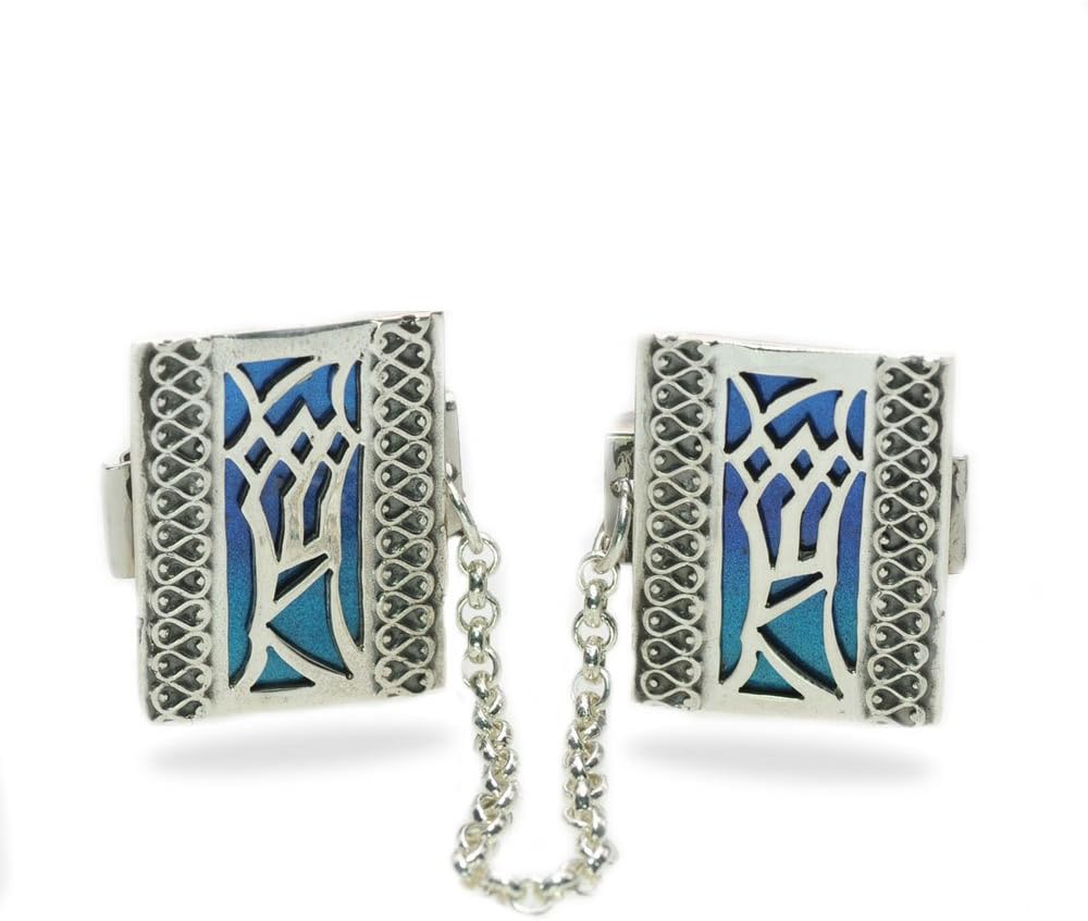 Mezuzah Tallit Clip In Sterling Silver Blue Enamel