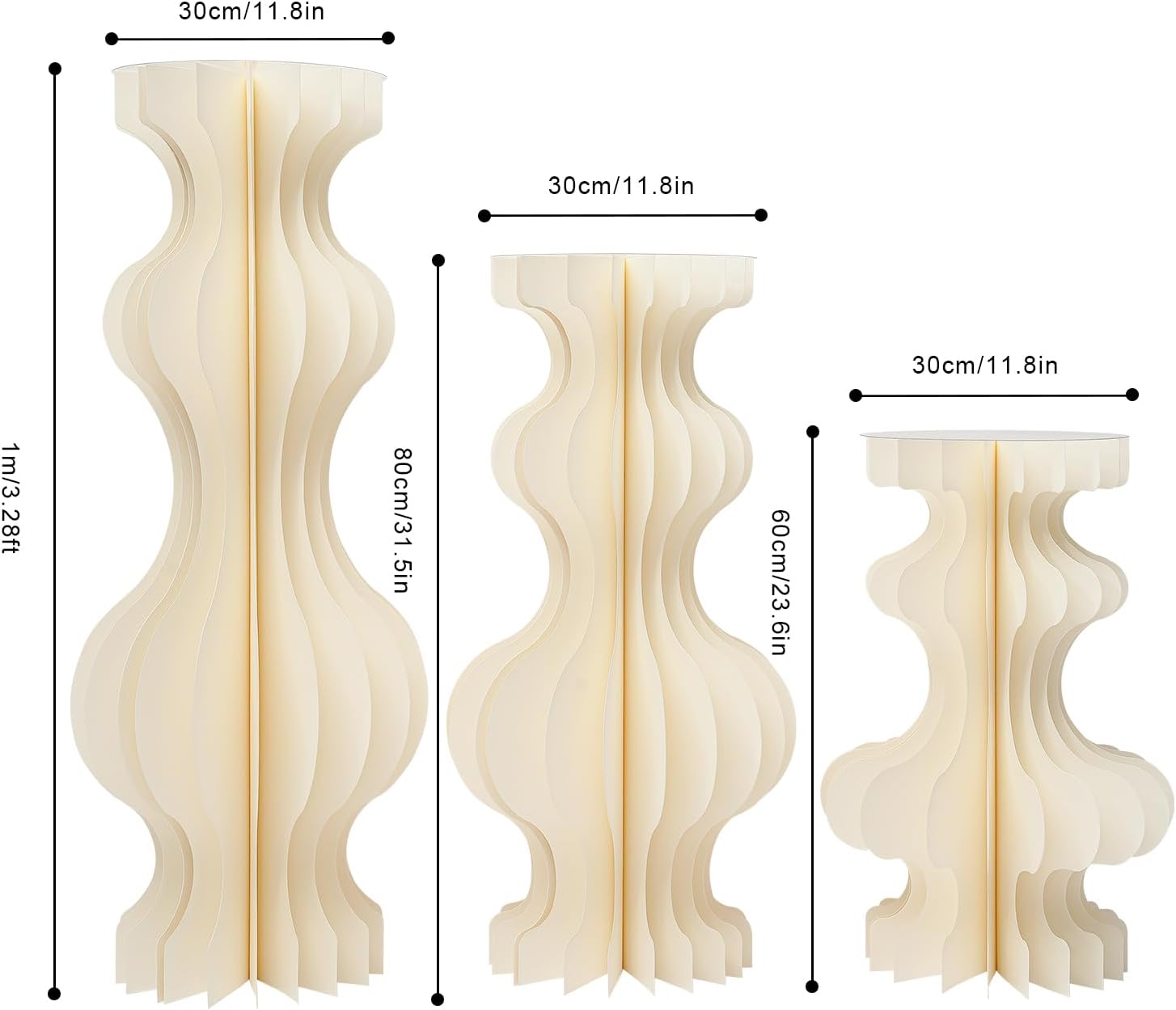 3PCs Cylinder Pedestal Stands for Party Wedding Display Set Foldable Paper Stand