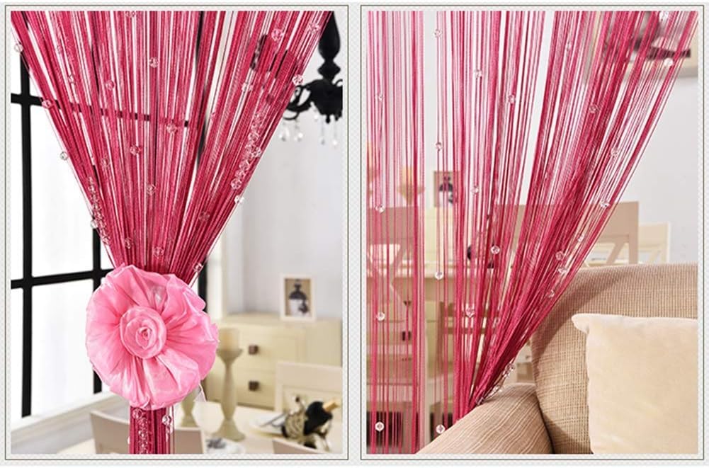 OKUOKA Silver Crystal Beaded Curtain Panels with Tassels