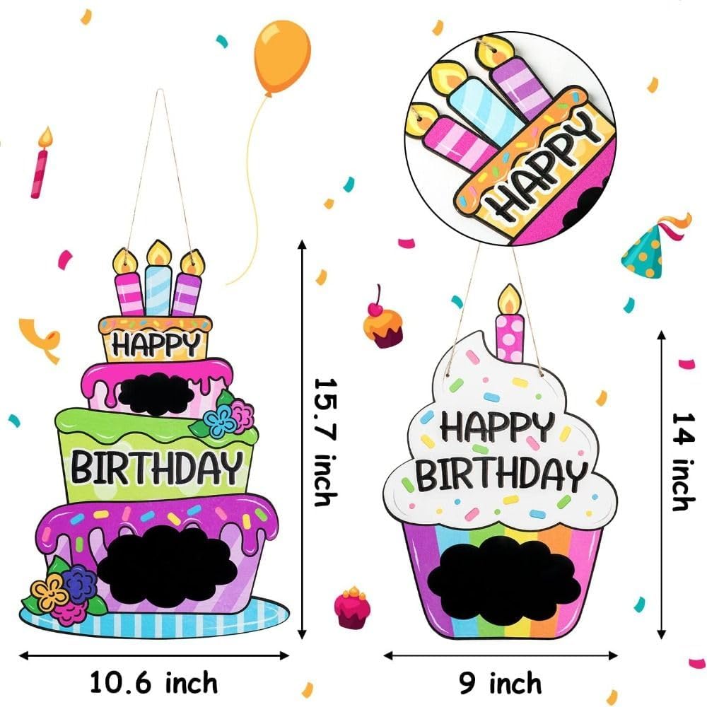 Hobbyme 2pcs Birthday Decorative Pendant Wooden Craft Blackboard Sign