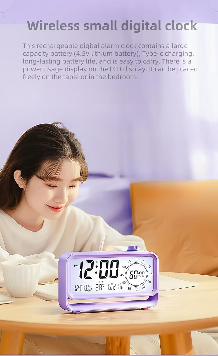 Digital Alarm Clock with Night Light and Timer