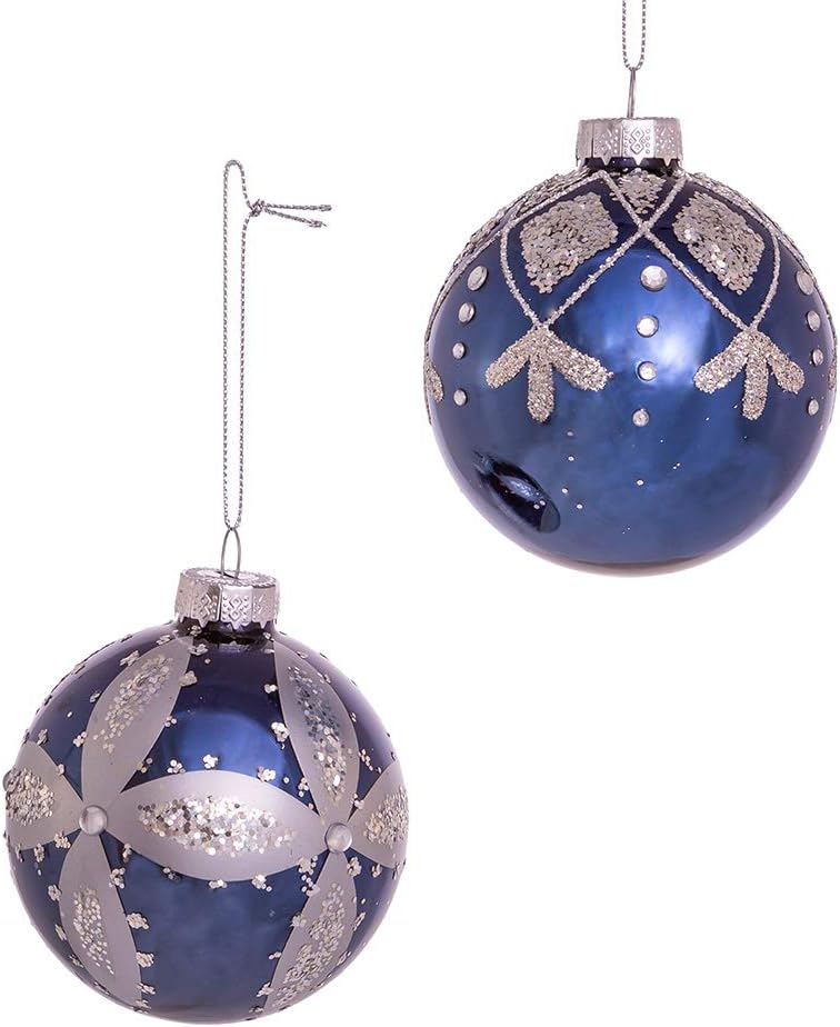 Kurt S Adler 80MM Navy Blue Glass Ball Ornaments 6-Pack