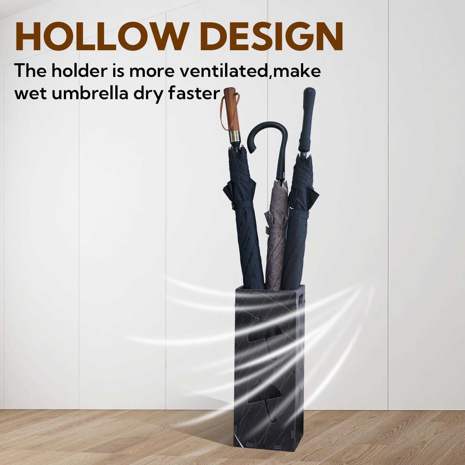 Square Freestanding Black Umbrella Stand with Drip Tray