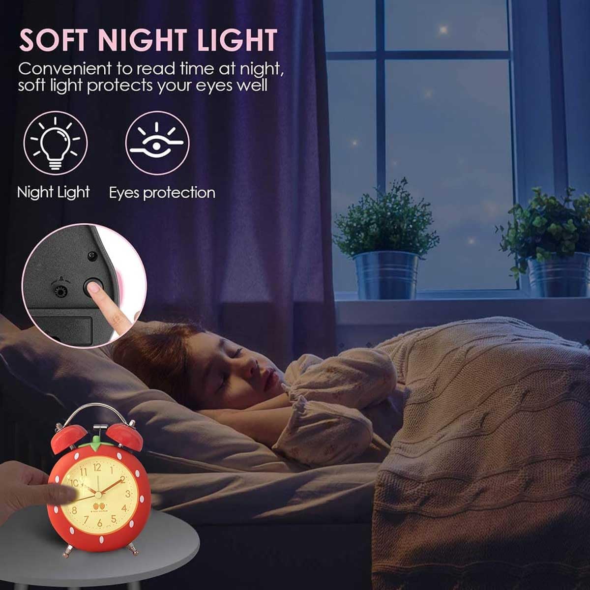 4 Inch Strawberry Alarm Clock for Heavy Sleepers and Kids