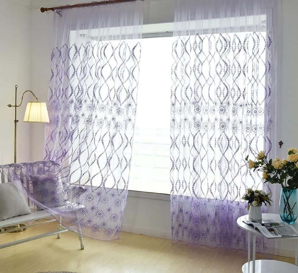 Iuokuby Sheer Voile Purple Curtain Panel 100x95 Inch