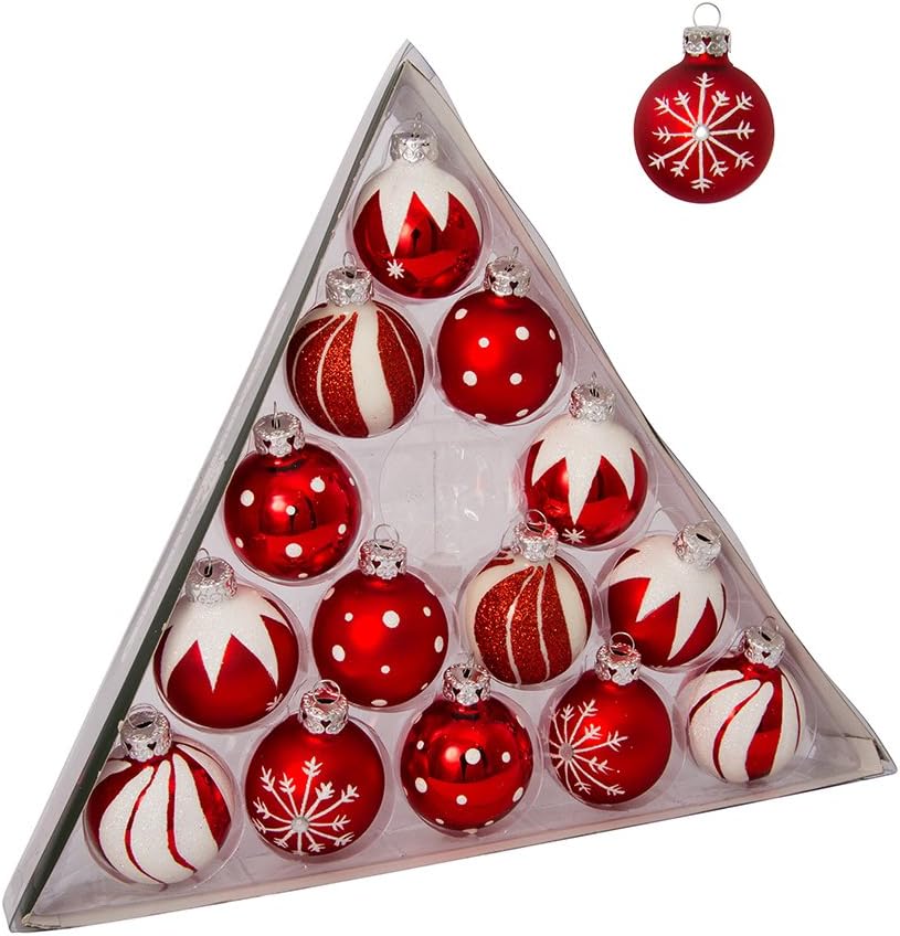 Kurt S Adler 157-Inch Red White Glass Ball Ornament Set of 15