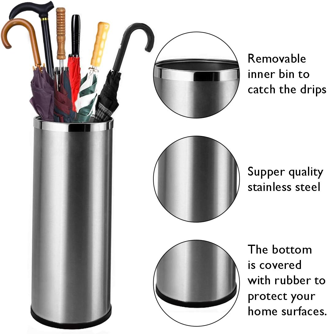 Stainless Steel Umbrella Stand with Removable Bucket