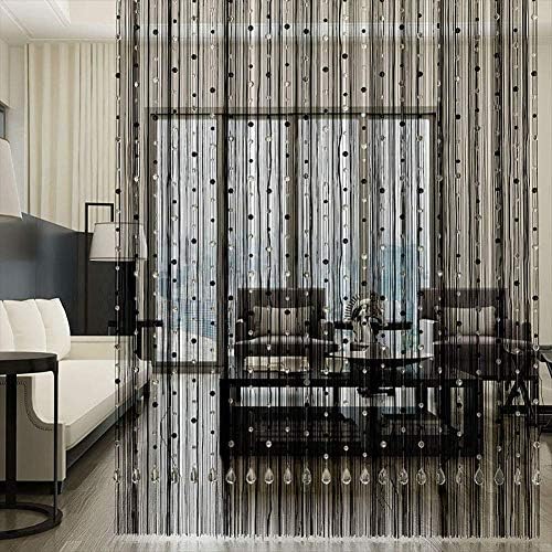 Beaded Curtain with Black Tassels for Room Dividers