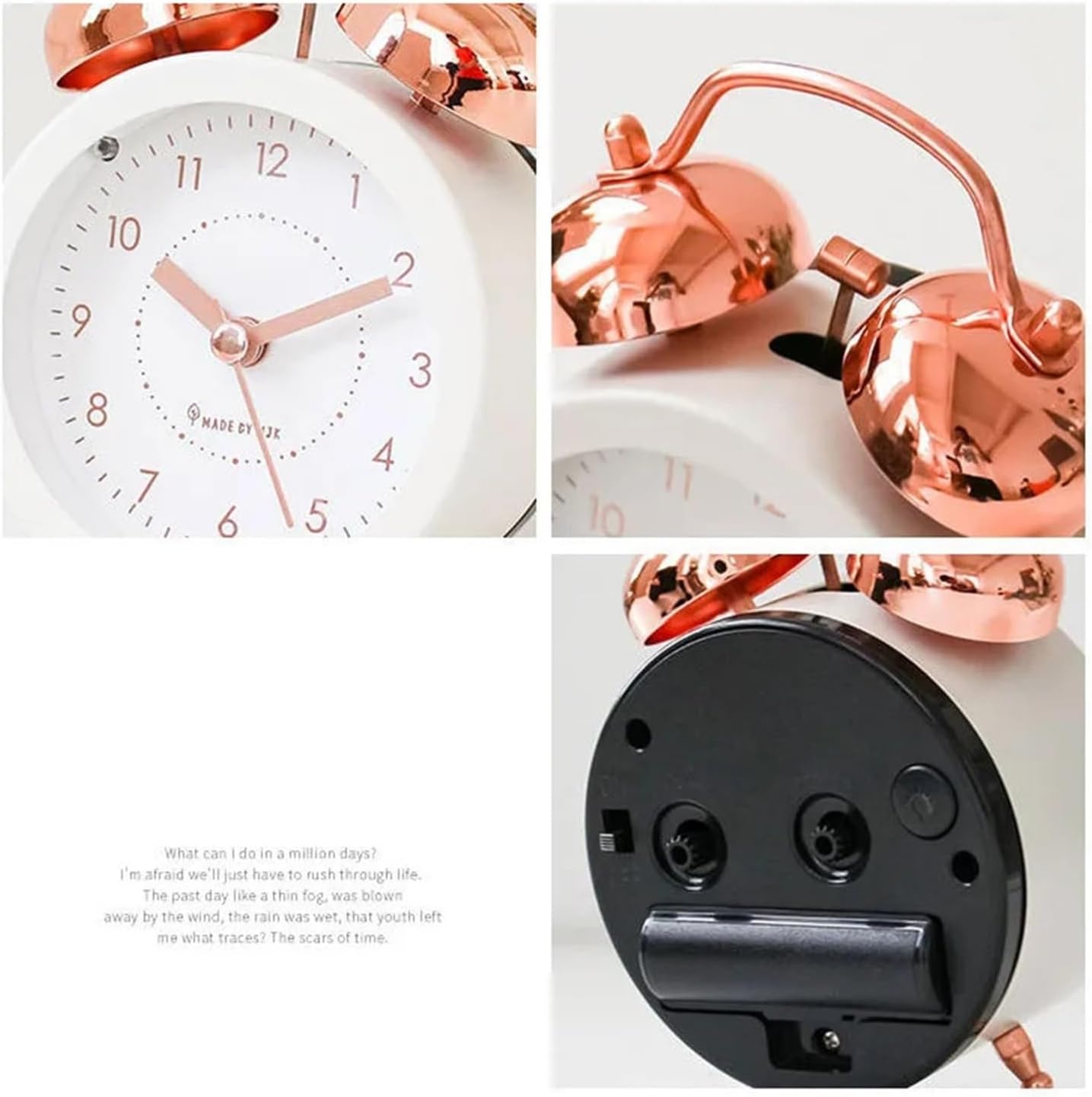 Rose Gold Simple Metal Alarm Clock with LED Light