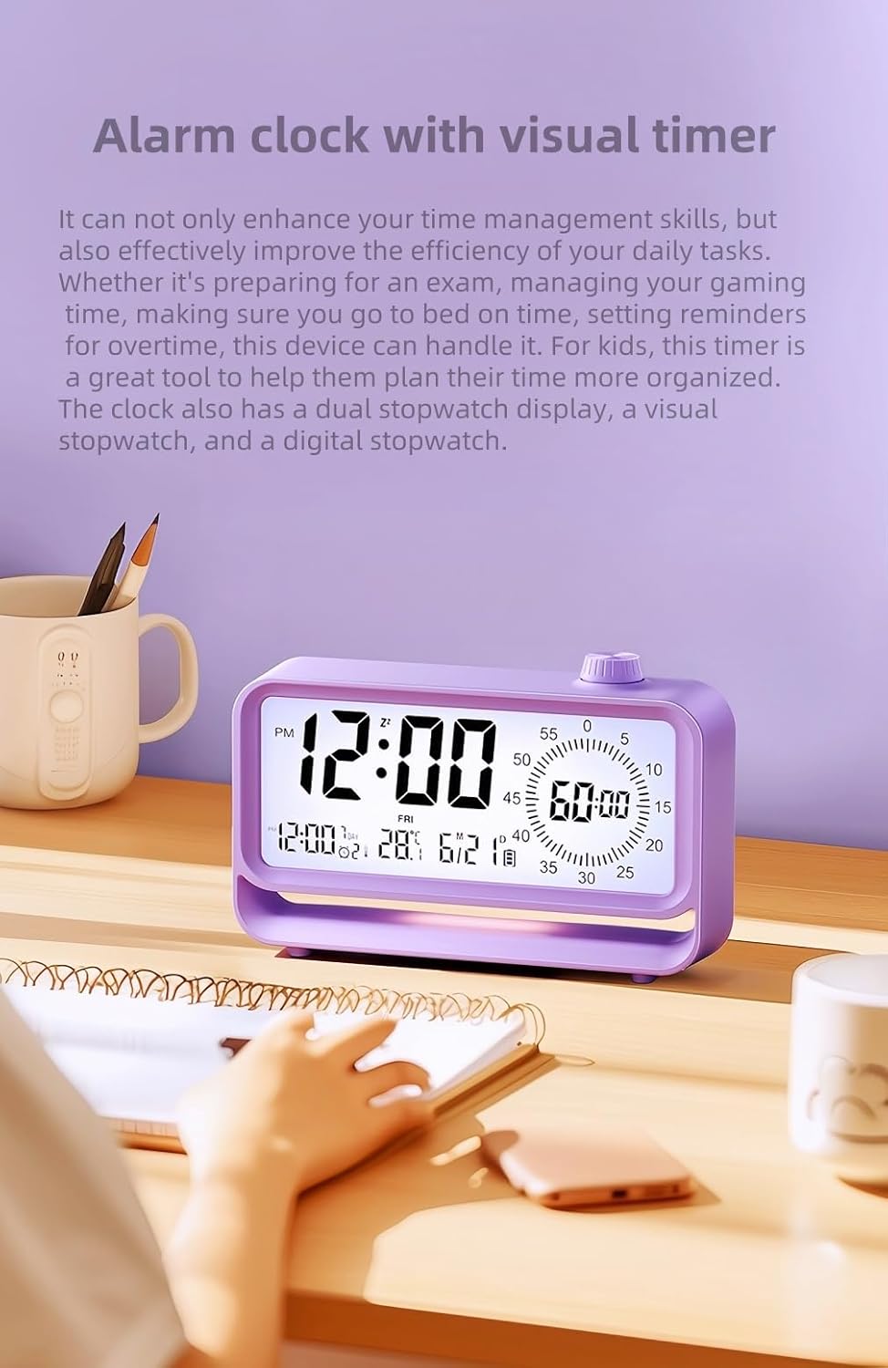 Digital Alarm Clock with Night Light and Timer