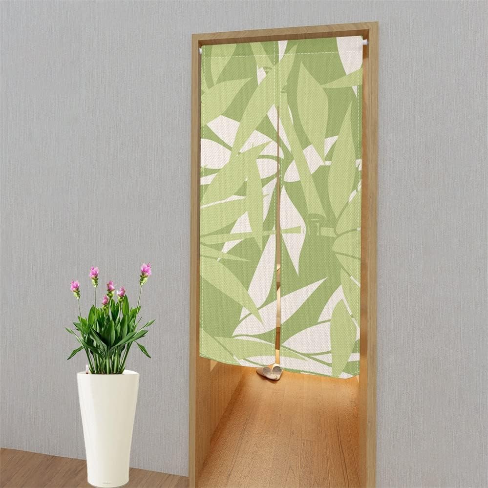 Leowefowa Japanese Noren Curtain 335x59 Green Leaves