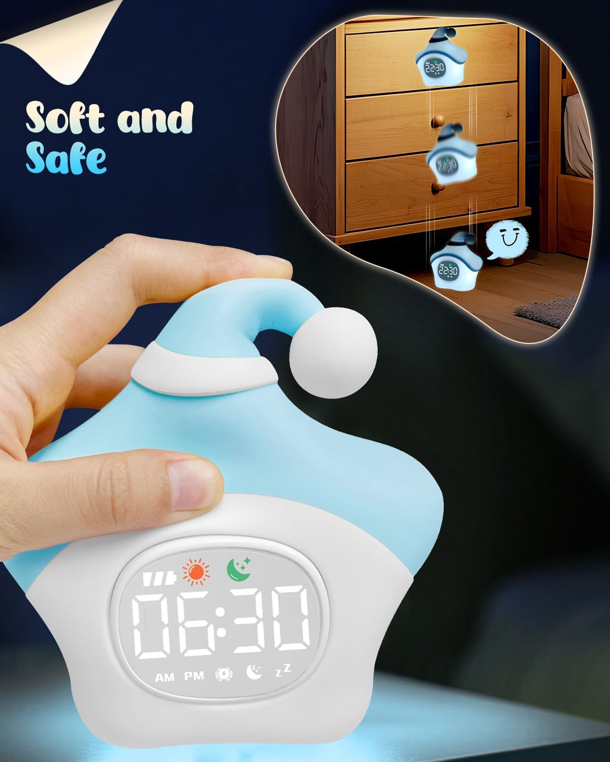 Star Alarm Clock with Night Light for Kids Blue