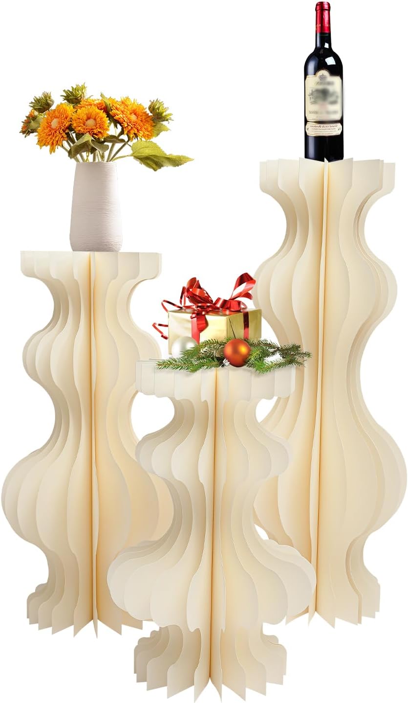 3PCs Cylinder Pedestal Stands for Party Wedding Display Set Foldable Paper Stand