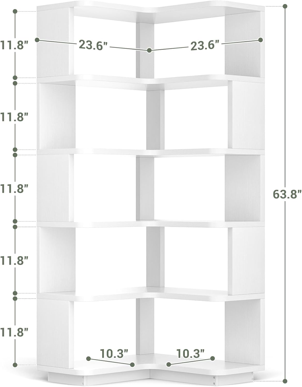 Armocity Corner Bookshelf - 6 Tier L Shaped Display Stand White