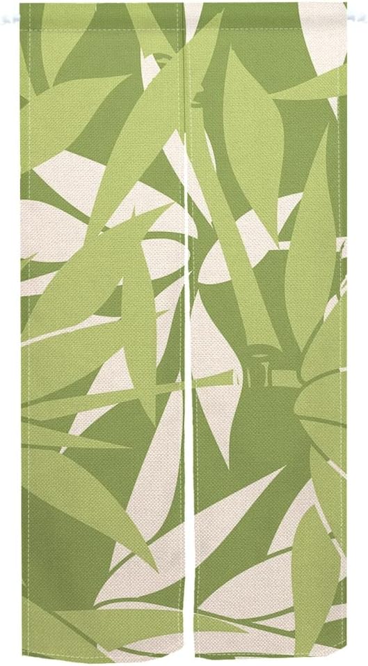 Leowefowa Japanese Noren Curtain 335x59 Green Leaves