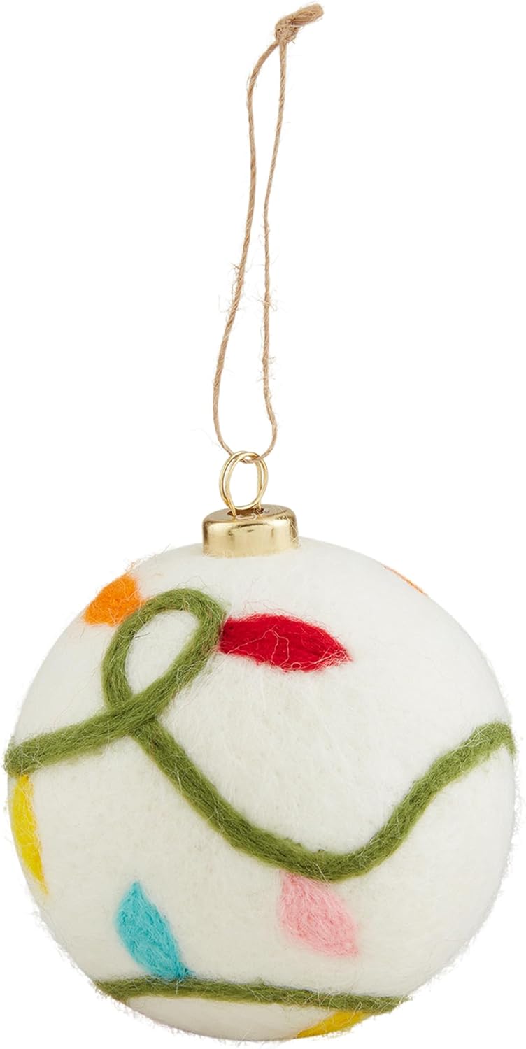 Mud Pie Wool Ball Ornament with Lights 4 12 Inch